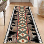 Southwestern Runner Rug, 3.3x10ft, Rustic Lodge Aztec Country Bear Decorative Runner Rug, Vintage Forest Birch Wild Animal Print Entrance Hallway Rug, Soft Non-Slip Carpet for Living Room Bedroom
