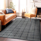 Rugshop Bohemian Stripe Lines Washable Non Slip Area Rug 5' x 7' Black