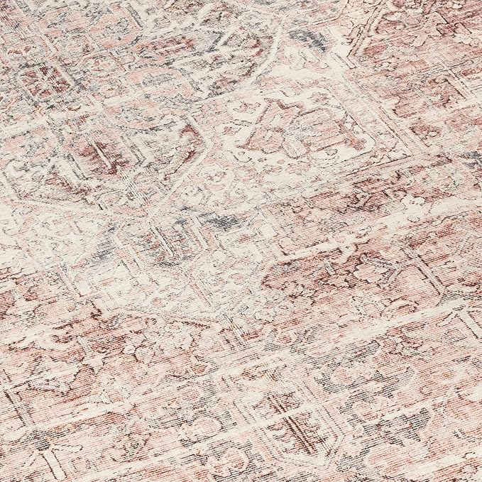 ReaLife Rugs Machine Washable Area Rug - Living Room Bedroom Bathroom Kitchen Entryway Office - Padded Low Pile Stain Resistant Premium - Boho Farmhouse Vintage - Lyle - Gray Ivory Blush 7'6" x 9'6"