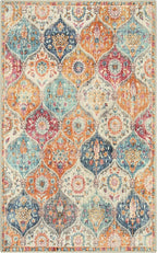 Lahome Moroccan 5x8 Area Rug, Ultra-Thin Washable Rugs for Living Room Bedroom, Soft Large Oriental Non-Slip Non Shedding Throw Large Carpet for Dining Room Office, Cream/Multi