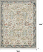 Bavni Area Rugs 9x12 Living Room Clearance Washable Large Carpet for Bedroom Non-Slip, Ultra Thin Low Pile Modern Printed Decorative Rug for Dinning Room Office, Ivory/Teal