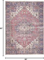 GLN Rugs Traditional Collection - Machine Washable Area Rug, Traditional Washable, Non Slip, Low Pile Chenille Rug, Living Room, Bedroom, Kitchen Rug (3' x 5' Multi Blue)