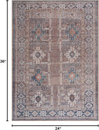 Bloom Rugs Washable Non-Slip 2' x 3' Rug - Brown/Blue/Orange Traditional Oriental Area Rug for Living Room, Bedroom, Dining Room, and Kitchen - Exact Size: 2' x 3'