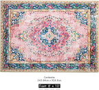 8x10 Area Rugs for Living Room Pink Boho Rug Vintage Rug Non-Slip Washable Low Pile Foldable Large Rugs for Bedroom Dining Room Indoor Floor Carpet