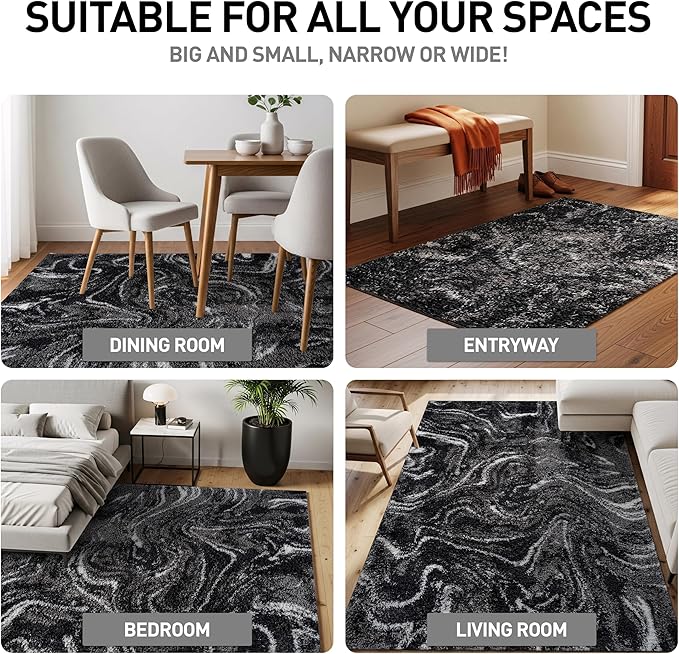 Rugshop Abstract Marble Shag Area Rug Anthracite Dark Gray 5' x 7' Great for Bedrooms, Living Rooms, or Under Coffee Tables