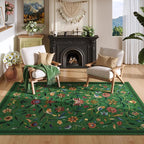 Vintage Medallion Floral 4x6 Rug, Machine Washable Non-Slip Area Rug, Low Pile Soft Carpet for Entry, Living Room, Office, Kids, Girl/Boys Room | Green