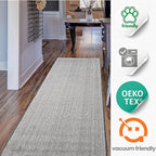 25ft Custom Size Runner Rug by The Foot for Long Hallways - Striped Grey | Non-Slip & Washable | No-Fray Edge Finished
