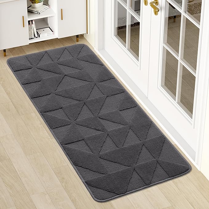 OLANLY Door Mats Indoor, Non-Slip, Absorbent, Dirt Resist, Entrance Washable Mat, Low-Profile Inside Entry Doormat for Entryway (47x20 inches, Dark Grey)