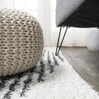 JONATHAN Y Elm Diamond Stripe Shag White/Gray Runner Rug, 2x10, Geometric, Bohemian, Contemporary, Easy-Cleaning for Living Room, Bedroom, Kitchen, Pet Friendly, Non-Shedding (MOH408A-210)