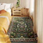 3x5 Rug Washable Area Rug Floral Office Rug Non Slip Small Carpet for Bedroom, Bedside, Kitchen, Entryway, Kids Room, Office (Emerald Green)