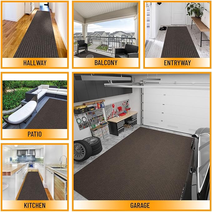 Ottomanson 2'7" x 39' Hallway Runner with Scraper Pile - Extra Durable Non-Slip Rug Mat for Indoor & Outdoor Use - Ideal for Kitchen, Entryway & Garage - High-Traffic Carpet, Brown