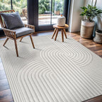 CAMILSON Modern Rug 8x10 Luxury Swirl Curved Micro Loop Area Rugs Soft High-Low Pile Stain Resistant Easy to Clean Non-Shedding Durable Living Room Bedroom Indoor Carpet (White)