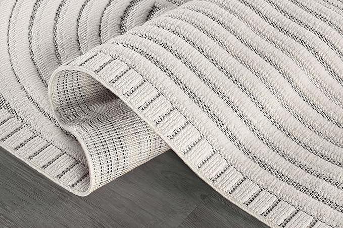 CAMILSON Modern Rug 9x12 Luxury Swirl Curved Large Micro Loop Area Rugs Soft High-Low Pile Stain Resistant Easy to Clean Non-Shedding Durable Living Room Kitchen Indoor Carpet (White)