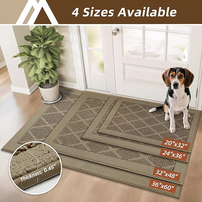 COSY HOMEER Non-Slip Door Mat 24"x36", Entryway Rugs Low Profile Absorbent Dirt Trapper Doormat for Front Entrance, Washable Polypropylene Entry Mat (Beige)