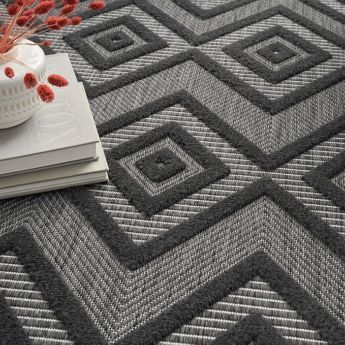 Nourison Home Versatile Charcoal Black 6' x 9' Area Rug - Easy Clean, Non Shedding, Bed Room, Living Room, Dining Room, Kitchen (6' x 9')
