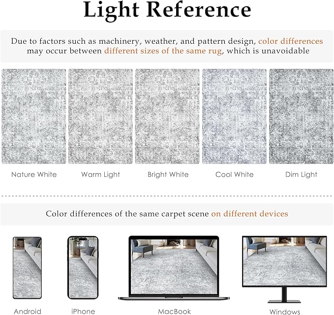 6x9 Area Rug Washable Vintage Living Room Carpet Large Indoor Non Slip Grey Bedroom Distressed Low Pile Retro Accent Throw Rug for Dining Room