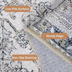 GENIMO 10x14 Area Rugs for Living Room, Machine Washable Non Slip Vintage Retro Rugs, Low Pile Lightweight Thin Print Rug for Bedroom, Dining Room, Home Office, Khaki Blue