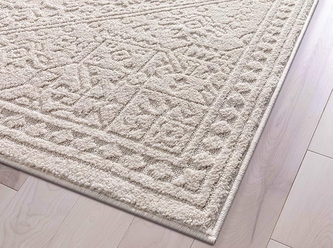 Well Woven Harlow Collection Cloud Medallion Ivory - Modern Tribal Minimalist 2x3 (2'3" x 3'11") Accent Mat Rug - Ideal for Entryway & Kitchen - Durable, Stain Resistant & Easy to Clean