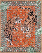 Moynesa Tiger Washable Rugs, 8x10 Area Rugs for Living Room, Soft Large Vintage 8x10 Bedroom Rug, Botanical Non Slip Ultra Thin Floor Carpet for Dining Room Home Office, Rust