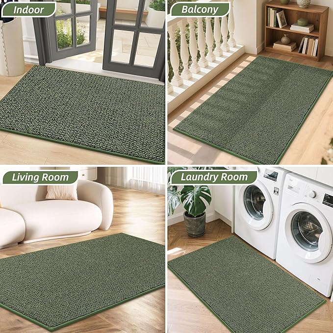 BEQHAUSE Dirt Trapper Door Mat 32" x 48", Non-Slip Washable Doormats Entrance Mat, Dirt Resistant and Absorbent Welcome Mat, Low Profile Floor Mats for Front Back Door and Entryway, Green