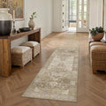 2x6 Washable Vintage Runner Rug for Living Room Bedroom Non Slip Distressed Traditional Soft Runner Rug Beige Brown Low Pile Lightweight Floral Runner Kitchen Hallway Entrance