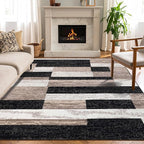 Superior Indoor Area Rug, Jute Backed, Modern Geometric Patchwork Floor Decor for Bedroom, Office, Living Room, Entryway, Kitchen, Hardwood Floors, Rockwood Collection, 9' x 12', Ivory-Beige