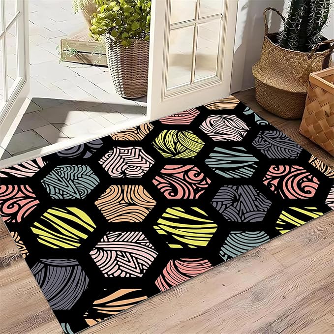 Large Living Room Area Rug 4x6ft,Modern Geometric Rugs, Multicolor Low Pile Farmhouse Carpet, Machine Washable & Non-Slip Non-Shedding for Classroom, Bedroom & Dorm