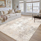 7x10 Washable Area Rug Beige Grey Abstract Living Room Bedroom Throw Rug Neutral Modern Non Slip Soft Low Pile Lightweight Indoor Carpet for Dining Room Office