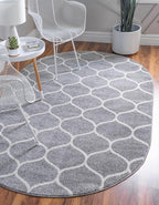 Rugs.com Lattice Frieze Collection Rug – 5' x 8' Oval Light Gray Medium Rug Perfect for Living Rooms, Large Dining Rooms, Open Floorplans