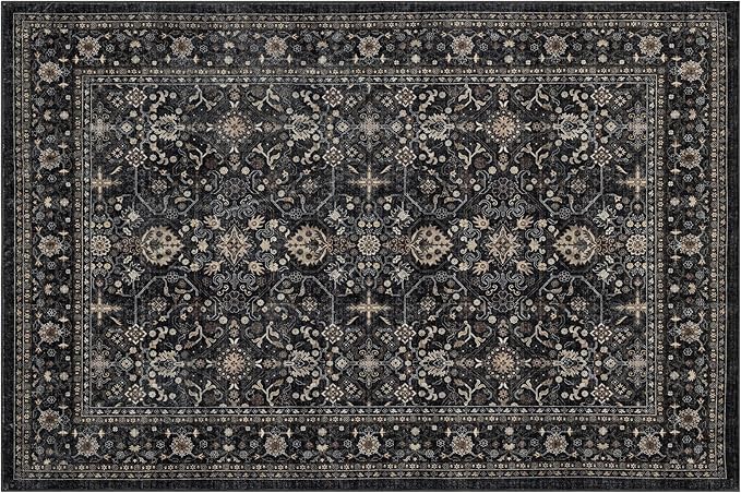 Area Rug Non Slip Machine Washable Ultra Soft Living Room/Bedroom/Kitchen/Outdoor/Classroom Black Grey, 9'×12'