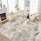 Area Rug Living Room Rugs - 6x9 Washable Soft Indoor Neutral Modern Abstract Low Pile Rug Carpet for Bedroom Dining Room Farmhouse Home Office - Brown Grey