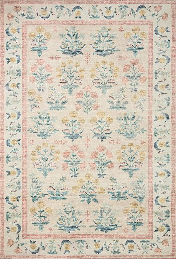 Loloi Rifle Paper Co. Eden Collection EDE-01 Mughal Rose Blush 2'-6" x 7'-6" Runner Rug feat. CloudPile™