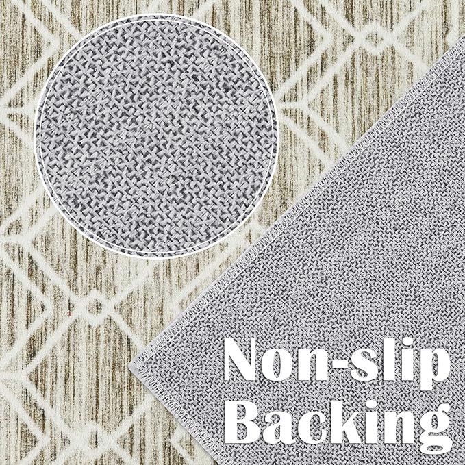 jinchan Hallway Runner Rug 2x10 - Moroccan Kitchen Machine Washable Runner Rug Modern Geometric Soft Faux Wool Ultra-Thin Low-Pile Non-Slip Carpet for Laundry Room Bedroom Farmhouse (2x10ft, Taupe)