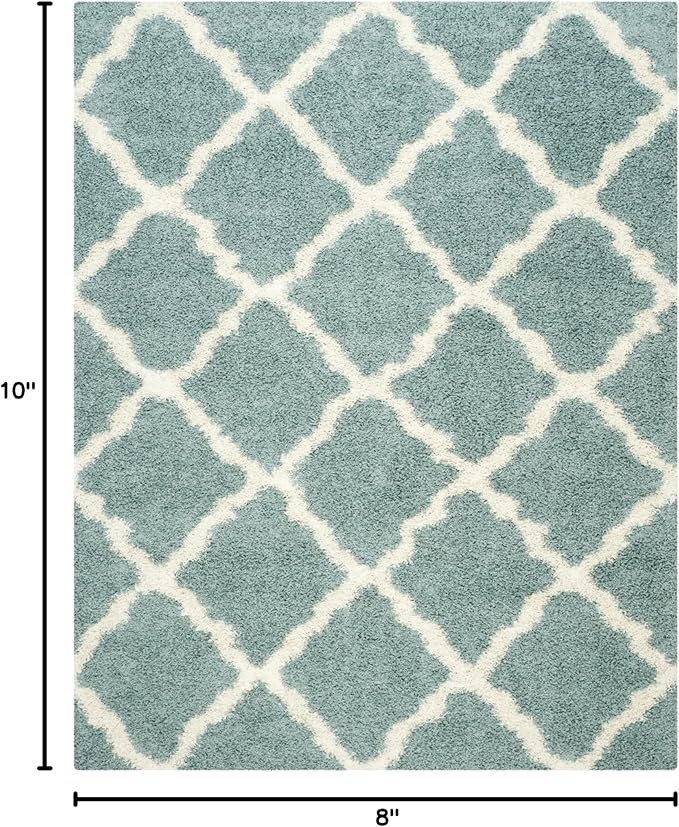 SAFAVIEH Area Rug 8x10 - Dallas Shag Collection - Large - Seafoam & Ivory, Trellis Pattern, Non-Shedding & Easy Cleaning, Plush Thick Pile, Ideal for Living Room, Bedroom, Dining Space (SGD257C)