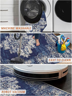 vivorug 8x10 Area Rugs for Living Room, Non-Slip Backing Washable Rug 8x10, Large Area Rug Soft Carpet for Bedroom Dining Room, Vintage, Easy Clean, Durable, Low Pile Rug Under Table, Navy Blue