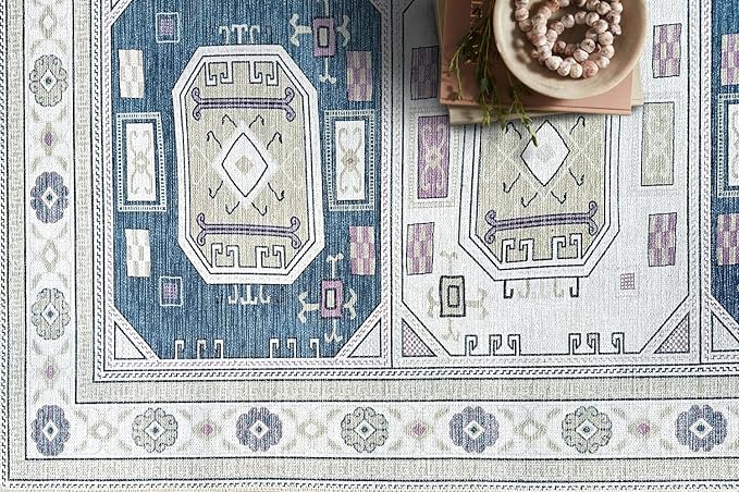 Fame Living Faded Oushak Rug, Turkish Vintage Floral Pastel Large Oversized Area Rugs for Living Room Dining Bedroom Kitchen Bathroom Nursery (848CrNv, 2'5" x 9'8")