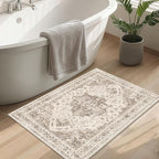 2x3 Vintage Washable Area Rugs for Entryway Soft Non-Slip Bath Mat Boho Medallion Distressed Retro Accent Carpet Floral Low Pile Indoor Throw Rug for Kitchen Laundry Living Room Bedroom, Taupe