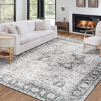 ReaLife Rugs Machine Washable Area Rug - Living Room Bedroom Bathroom Kitchen Entryway Office - Padded Low Pile Stain Resistant Premium - Boho Farmhouse Vintage - Joy - Gray 5' x 7'