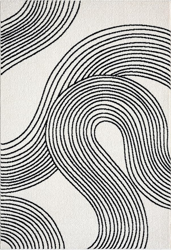 Abani Nuevo Beige Black Swirls Modern Area Rug 6' x 9' for Living Room, Bedroom - Abstract Design - Durable & Easy to Clean