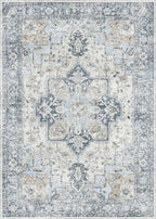 GENIMO 3x5 Area Rugs for Living Room, Machine Washable Rug, Non Slip Vintage Rugs, Low Pile Lightweight Chenille Print Rug for Bedroom, Dining Room, Home Office, Blue
