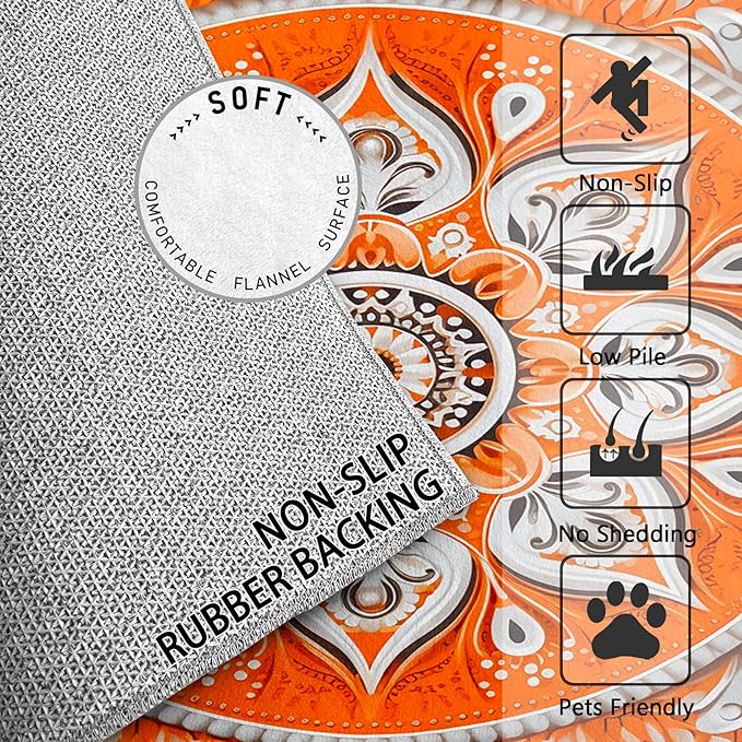 Mandala Rugs 5x7-7x10 ft, Orange Mandala Rug, Vintage Meditation Area Rugs for Living Room Bedroom, Hippie Spiritual Washable Rug Non-Slip Carpet, Boho Vintage Floral Home Decor & Gifts