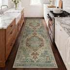 GENIMO 2'6'' X 8' Runner Rugs for Entryway,Machine Washable Vintage Floor Cover Foldable Modern Non Slip Rug, Low Pile Soft Carpet Floral Print Mat for Indoor Entryway/Bathroom/Kitchen,Sage Green