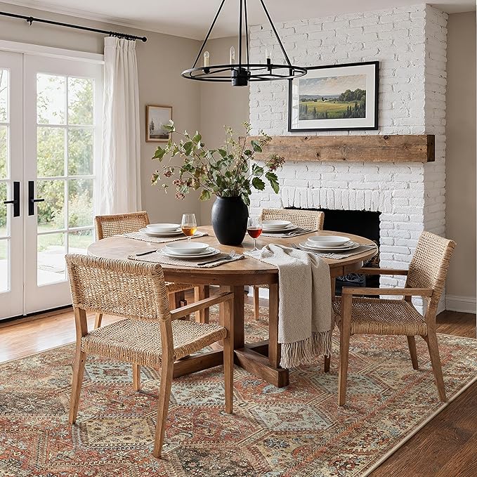Bavni Clearance 6x9 Area Rugs for Living Room, Machine Washable Rug Non Slip, Vintage Chenille Distressed Print Carpet, Large Low Pile Ultra-Thin Lightweight Rugs for Bedroom, Dining Room, Spice Sky
