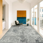 Slate Blue Abstract 5x7 Rug for Office - Dark Grey and Blue Bedroom Rug for Living Room, Washable, Non Slip & Soft, Medallion Indoor Décor