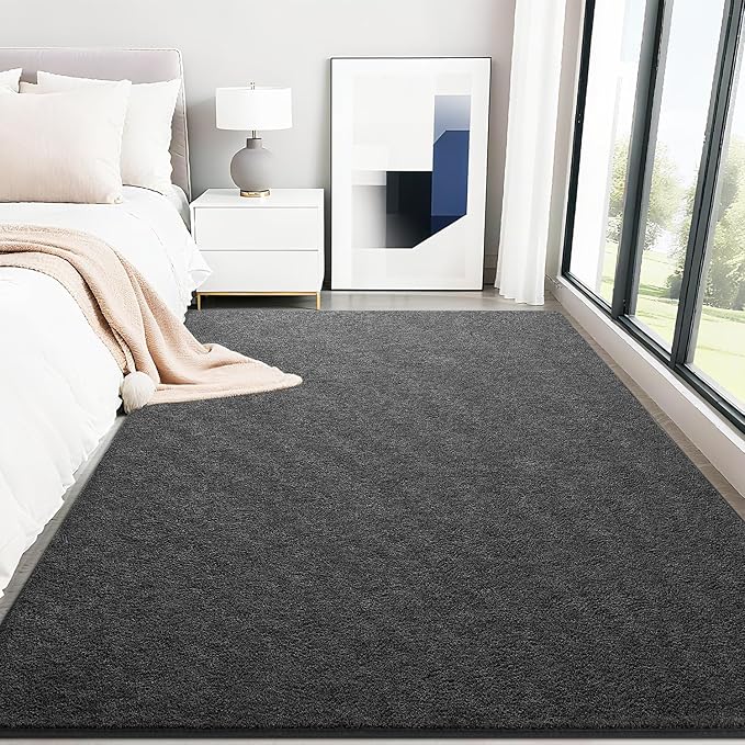 HQAYW 7x10 Large Area Rugs for Living Room Bedroom, Modern Thickened Memory Foam Soft Rug, Low Pile Minimalist Washable Non Slip Carpets for Kids Girls Boys Nursery Dorm Home Decor, Dark Grey
