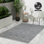 FH Home Flat Woven Outdoor Rug - Waterproof, Easy to Clean, Stain Resistant - Premium Polypropylene Yarn - Striped Boho - Large Patio, Deck, Sunroom - Amman - Blue - 7ft 8in x 9ft 8in