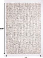 Hand-Tufted 100% Wool Pile Area Rug – Geometric Textured Grid Check Pattern – Thick and Durable Floor Carpet for Bedroom, Living Room, Kids Room, and Dining Area (Ivory, Denim, 10' x 14')