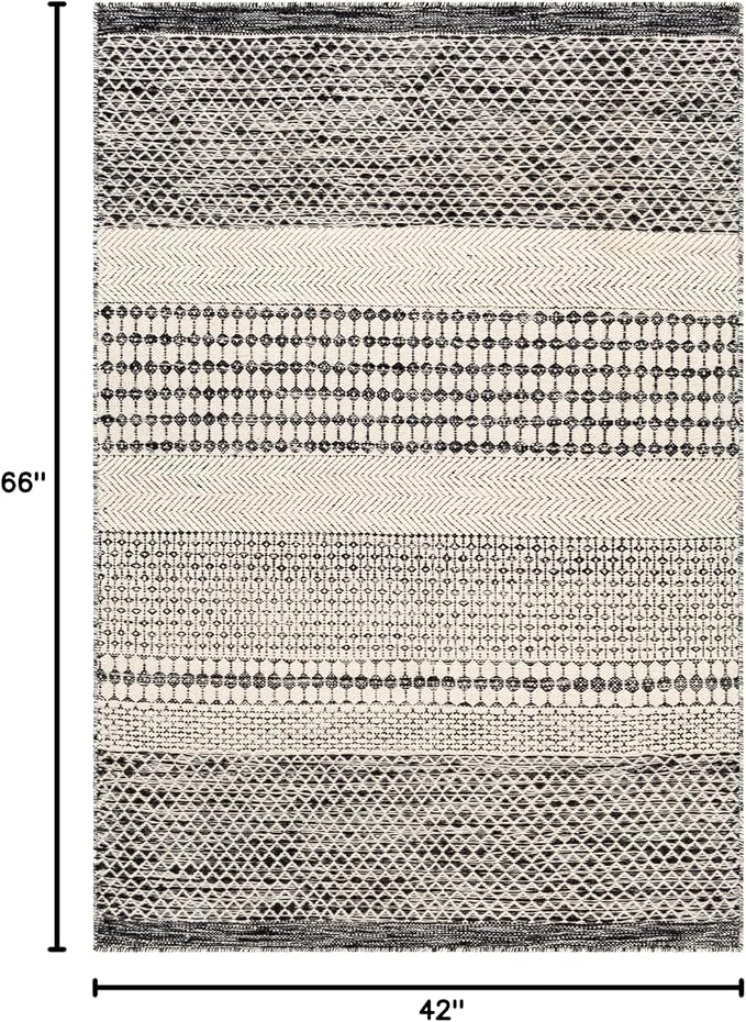 Mark&Day Wool Rugs, 4x6 Tervoort Global Black Area Rug, Blue Beige Carpet for Living Room, Bedroom or Kitchen (3'6" x 5'6")