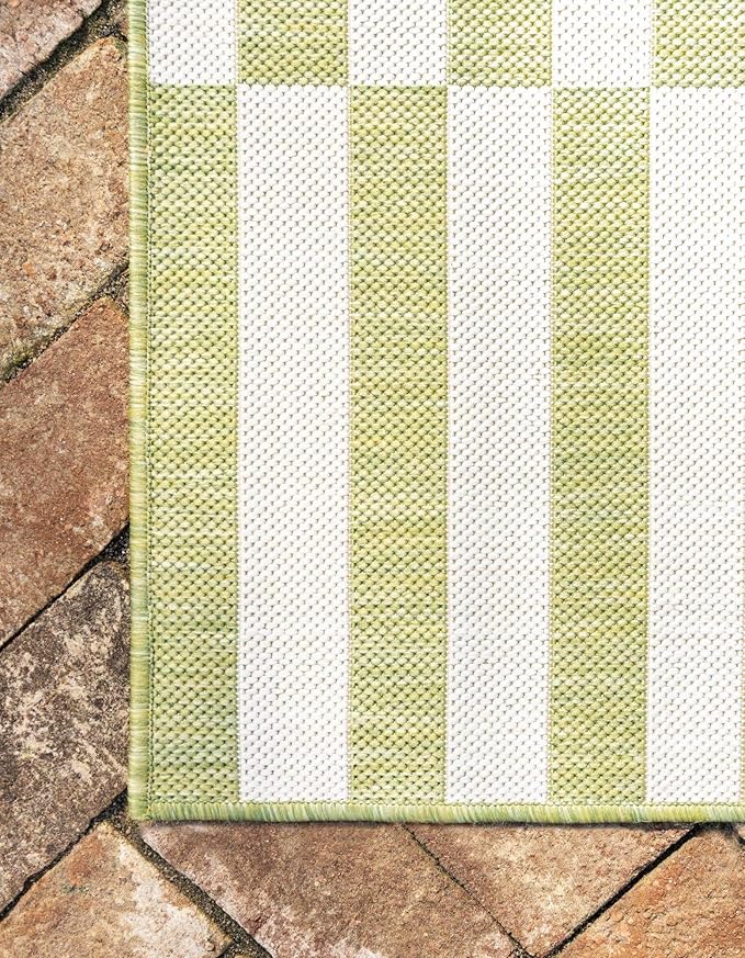 Unique Loom Outdoor Striped Collection Area Rug - Striped (5' 1" x 8' Rectangle, Green/Ivory)