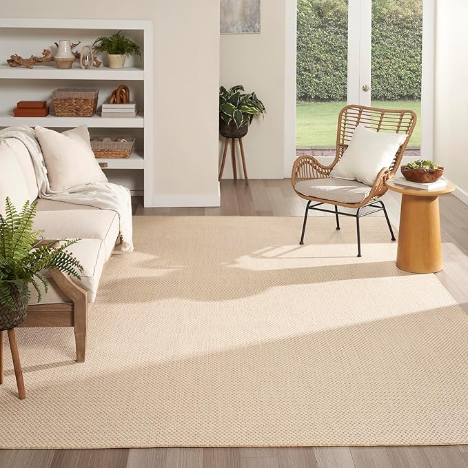 Nourison Home Courtyard Natural 9' x 12' Area Rug - Easy Clean, Non Shedding, Bed Room, Living Room, Dining Room, Kitchen (9' x 12')